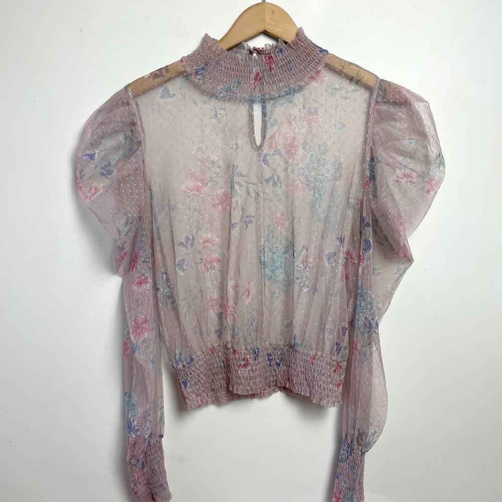 Sheer Mesh Puff Sleeve Top Medium Floral Coquette Fairy Ethereal Romantic